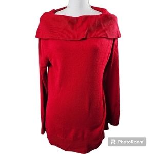 Cynthia Rowley 100% Cashmere Red Off Shoulder Cowl Neck Sweater in Medium